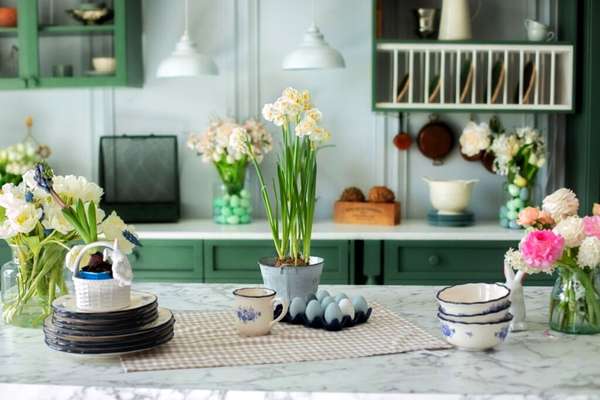 Easter Eggs And Spring Flowers Dining Room Hutch