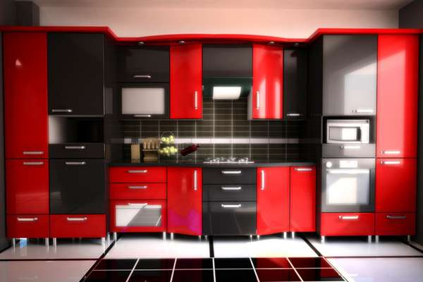 Modern Red And Black Kitchen