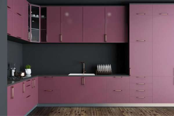 Pink Appliances With Brown Cabinets