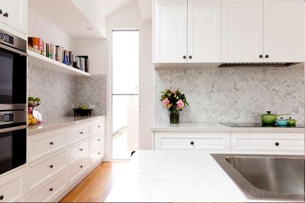 White Herringbone Backsplash